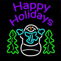 Purple Happy Holidays Snow Man Neonkyltti