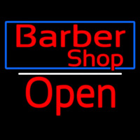 Red Barber Shop Open With Blue Border Neonkyltti