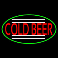 Red Cold Beer Oval With Green Border Neonkyltti