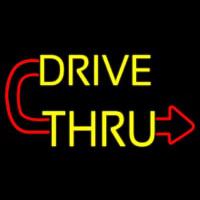 Red Drive Thru With Curved Arrow Neonkyltti