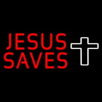 Red Jesus Saves White Cross Neonkyltti