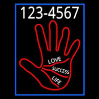 Red Palm With Phone Number Blue Border Neonkyltti