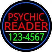 Red Psychic Reader With Green Phone Number And Blue Border Neonkyltti