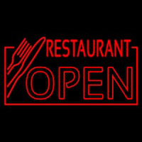 Red Restaurant Open With Knife And Fork Neonkyltti