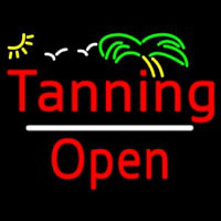 Red Tanning Open White Line With Palm Tree Neonkyltti