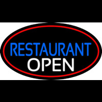 Restaurant Open Oval With Red Border Neonkyltti