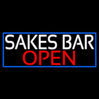 Sakes Bar Open With Blue Border Neonkyltti