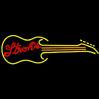 Strohs Guitar Yellow Orange Beer Sign Neonkyltti