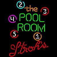 Strohs Pool Room Billiards Beer Sign Neonkyltti