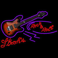 Strohs Rock N Roll Electric Guitar Beer Sign Neonkyltti