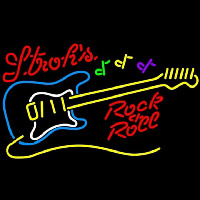 Strohs Rock N Roll Yellow Guitar Beer Sign Neonkyltti