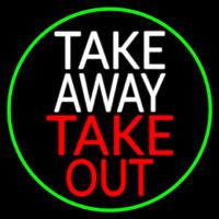 Take Away Take Out Oval With Green Border Neonkyltti
