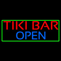 Tiki Bar Open With Green Border Neonkyltti