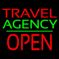 Travel Agency Open Block Green Line Neonkyltti