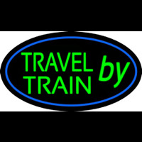 Travel By Train With Blue Border Neonkyltti