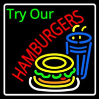 Try Our Hamburgers Logo With Border Neonkyltti