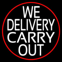 We Deliver Carry Out Oval With Red Border Neonkyltti