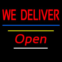 We Deliver Open Blue And Yellow Line Neonkyltti