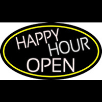 White Happy Hour Open Oval With Yellow Border Neonkyltti