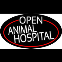 White Open Animal Hospital Oval With Red Border Neonkyltti