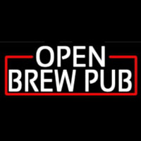 White Open Brew Pub With Red Border Neonkyltti