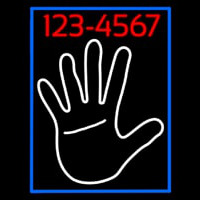 White Palm With Phone Number Blue Border Neonkyltti