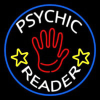 White Psychic Reader With Red Palm Blue Circle Neonkyltti