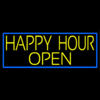 Yellow Happy Hour Open With Blue Border Neonkyltti