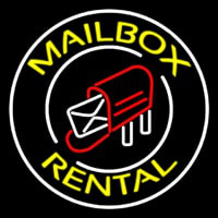 Yellow Mailbo  Rental Block White Circle Neonkyltti