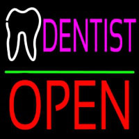Dentist Logo Block Open Green Line Neonkyltti